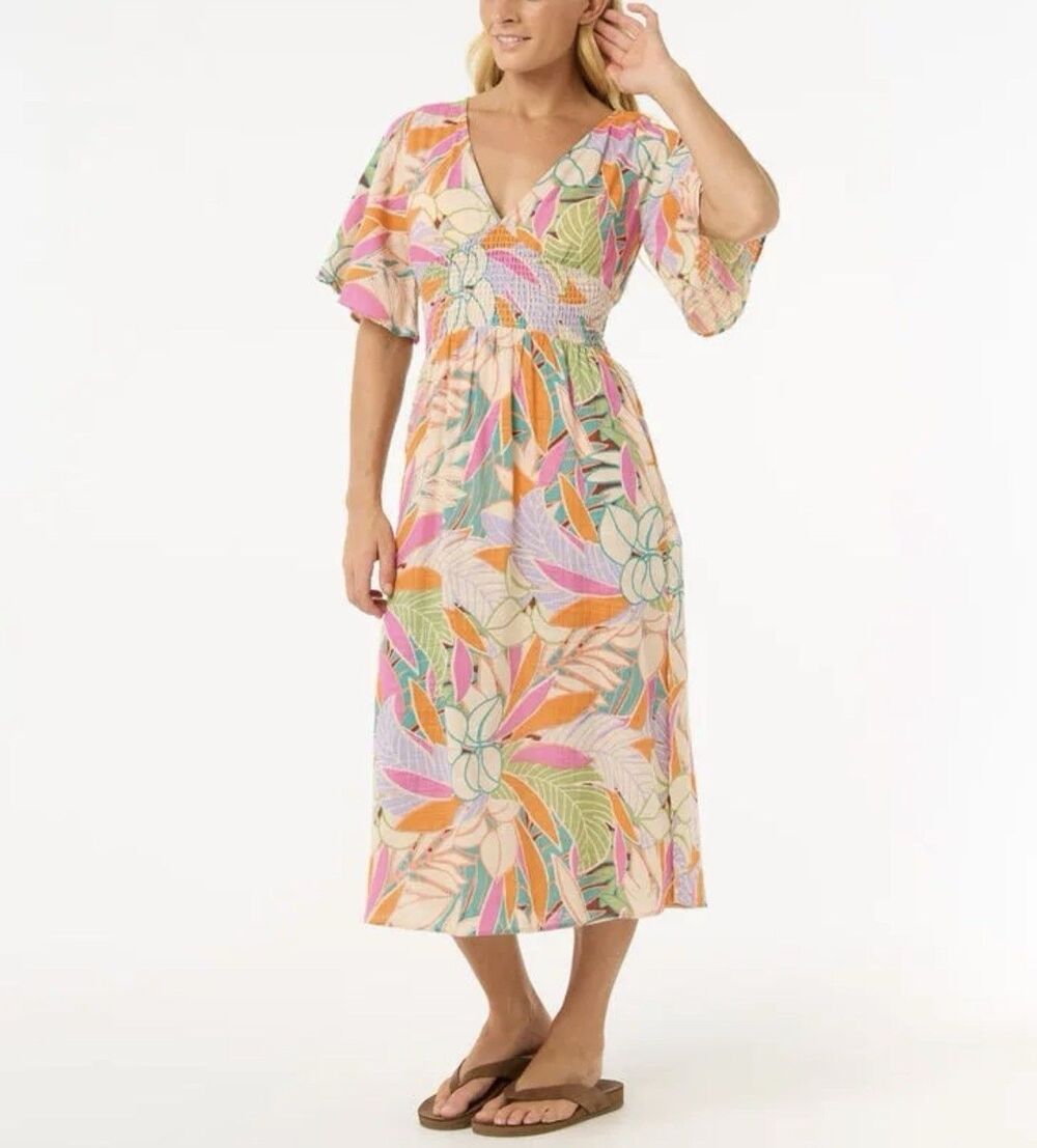 Rip Curl Midi Dress Cala Vadella Small Summer Coastal Surfer Boho Beach Tropical